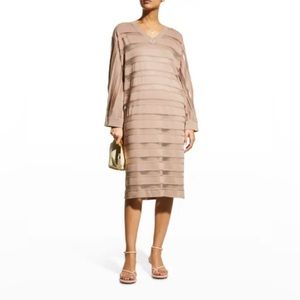 Misook, clear stripe overlay dress